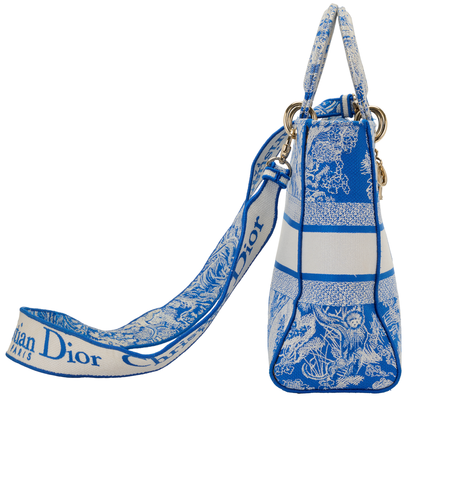 Large Toile De Jouy D-Lite, &pound;1,700, Handbags, Blue, Canvas, Side view
